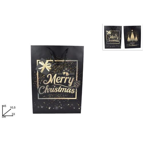 Χριστουγεννιάτικη μαύρη σακούλα Merry Christmas σε 2 σχέδια 33x10.5x45cm