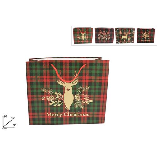 Χριστουγεννιάτικη καρό σακούλα δώρου τετράγωνη σε 4 σχέδια 31x12x26cm