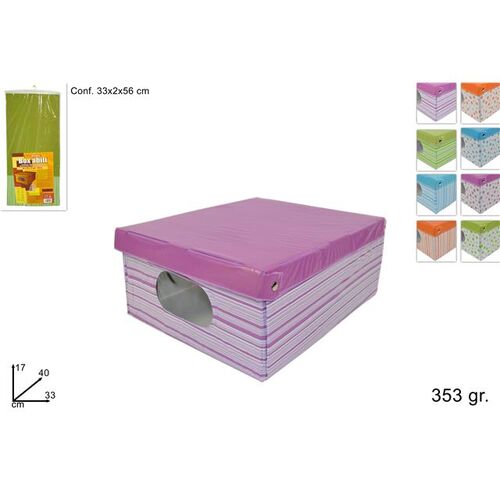 Πλαστικοποιημένο χάρτινο κουτί ροζ αποθήκευσης ρούχων σε διαστάσεις 40x33x17cm με ριγέ σχέδιο