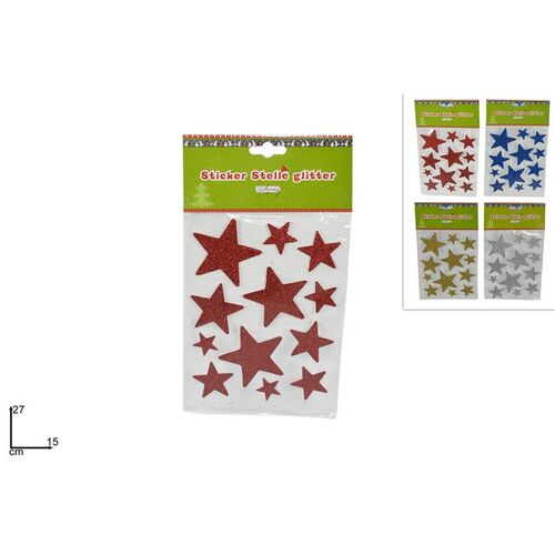 Χριστουγεννιάτικα αυτοκόλλητα αστέρια με glitter σε 4 χρώματα 15x27cm