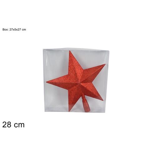 Χριστουγεννιάτικο κόκκινο αστέρι κορυφή με glitter 28cm