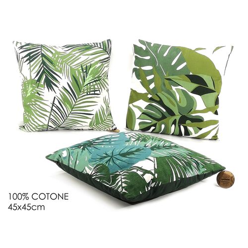 Μαξιλάρι τετράγωνο πράσινο με τύπωμα ζούγκλα με φερμουάρ 45x45cm (100%cotton)