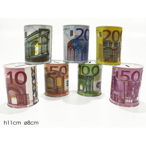 Κουμπαράς μεταλλικός με σχέδιο χαρτονομίσματα EURO μικρό μέγεθος