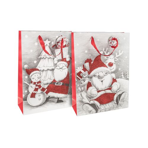 Χριστουγεννιάτικη σακούλα δώρου Santa με glitter