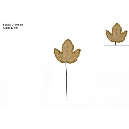 Χριστουγεννιάτικο διακοσμητικό φύλλο με μπεζ βελούδο & χρυσές άκρες 30cm