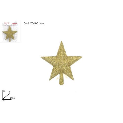 Χριστουγεννιάτικο στολίδι χρυσό αστέρι κορυφή με γκλίτερ 22.5x5x24cm