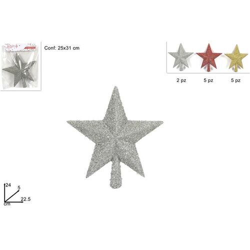 Χριστουγεννιάτικο στολίδι αστέρι κορυφή με γκλίτερ σε 3 αποχρώσεις 22.5x5x24cm