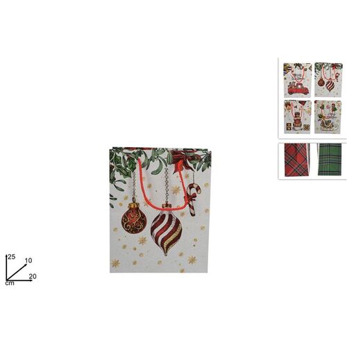 Χριστουγεννιάτικη σακούλα δώρου σε λευκή απόχρωση με καρό λεπτομέρεια στο πλάι σε 4 σχέδια 20x10x25cm