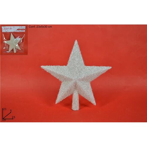Χριστουγεννιάτικο στολίδι αστέρι κορυφή με γκλίτερ σε λευκό χρώμα 23x5x23cm