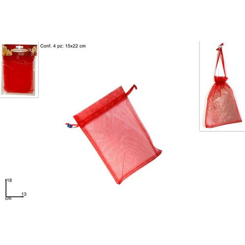 Σακουλάκι δώρου από κόκκινη οργάντζα σετ 4pcs 13x18cm
