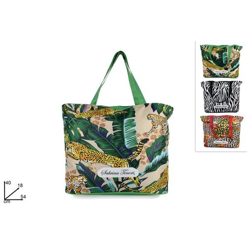 Τσάντα θαλάσσης γυναικεία με τύπωμα Animal Print σε πράσινο χρώμα 54x18x40cm