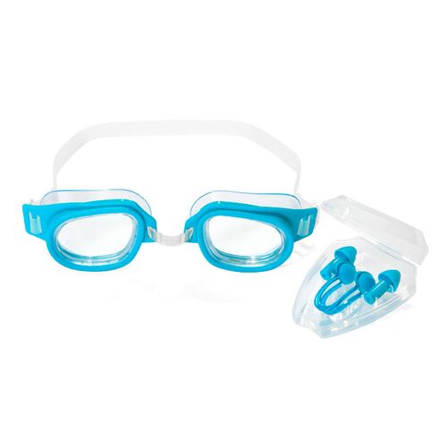 Σετ γυαλιά θαλάσσης με ωτοασπίδες και κλιπ μύτης σε μπλε απόχρωση