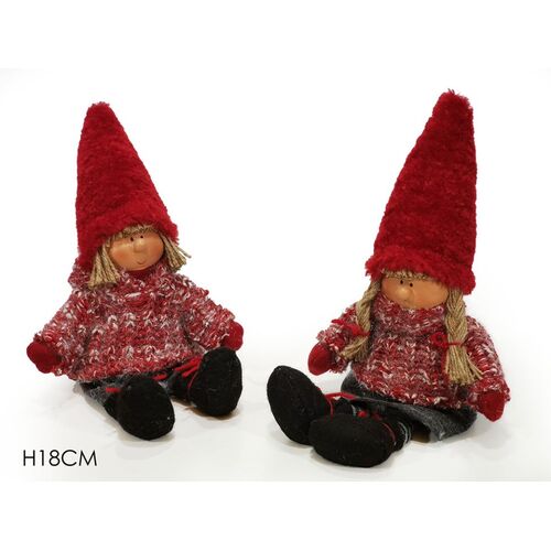 Χριστουγεννιάτικη κούκλα καθιστή με κόκκινο καπέλο σε 2 σχέδια 18cm