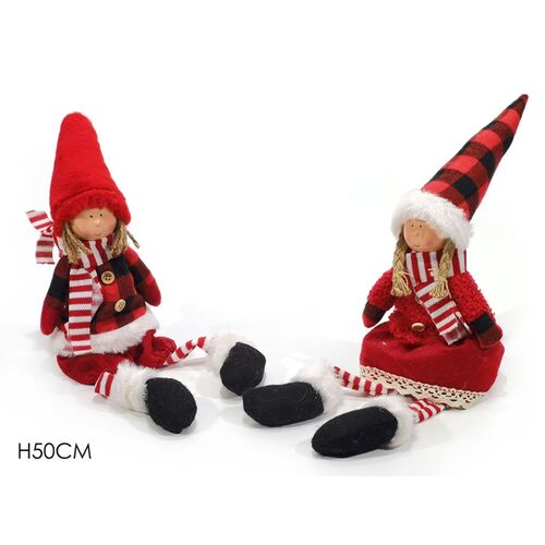 Χριστουγεννιάτικη κούκλα καθιστή με κόκκινο καπέλο 50cm