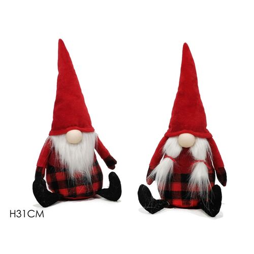 Χριστουγεννιάτικος νάνος καθιστός με κόκκινο καπέλο 31cm