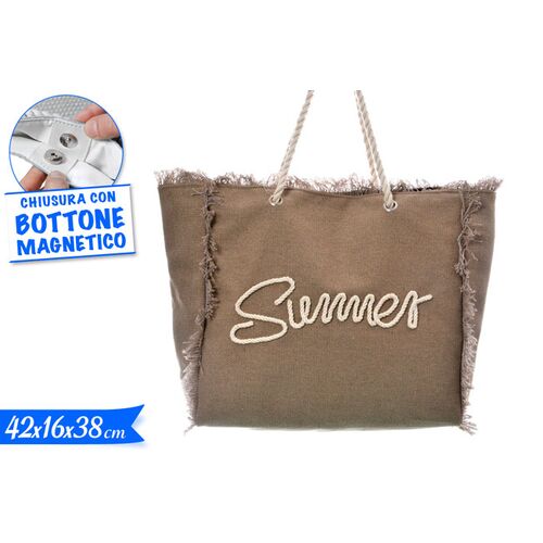Τσάντα θαλάσσης "Summer" με σχοινί και κρόσια σε γκρι απόχρωση 42x16x38cm