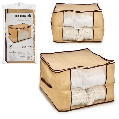 Κουτί αποθήκευσης ρούχων με διάφανη λεπτομέρια με διαστάσεις 60x45x30cm σε μπεζ χρώμα