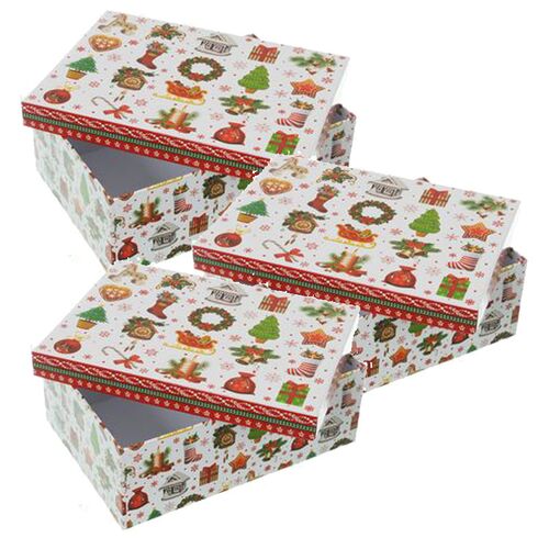 Χριστουγεννιάτικο λευκό κουτί αποθήκευσης με σχέδια σε 3 μεγέθη