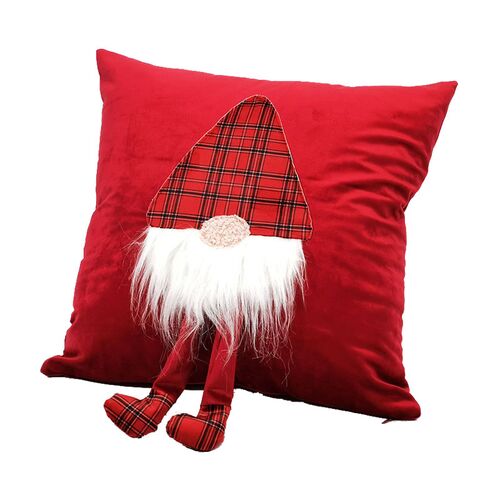 Χριστουγεννιάτικο κόκκινο βελούδινο μαξιλάρι με νάνο & πόδια 43x43cm