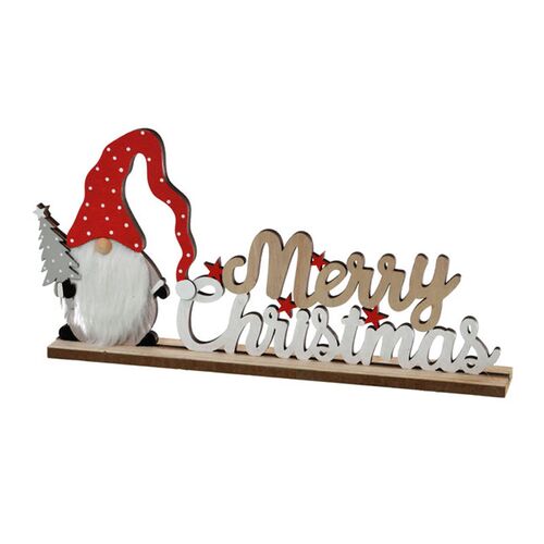 Χριστουγεννιάτικο ξύλινο διακοσμητικό "Merry Christmas" με νάνο 16x10cm