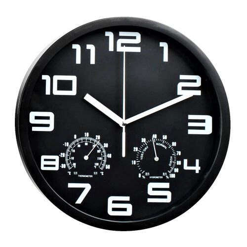 Ρολόι τοίχου πλαστικό σε μαύρο χρώμα με λευκούς αριθμούς 25x4cm