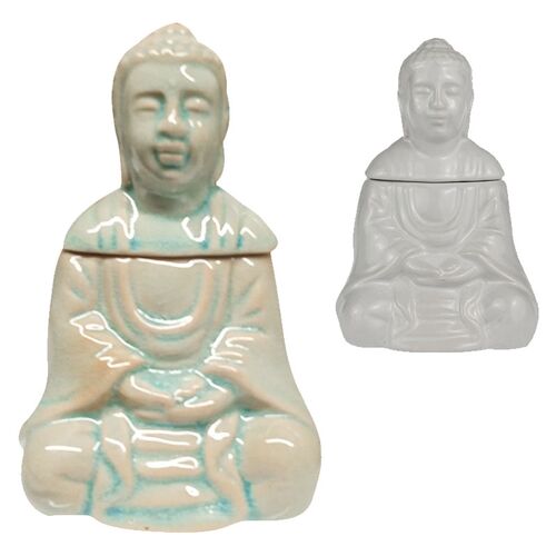 Κεραμική Συσκευή για αιθέρια έλαια Καθιστός Βούδας σε λευκό χρώμα 14x8cm