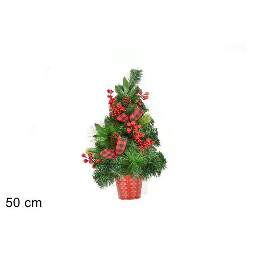 Δέντρο χριστουγεννιάτικο με κόκκινα μούρα και σκωτσέζικους φιόγκους με ύψος 50cm