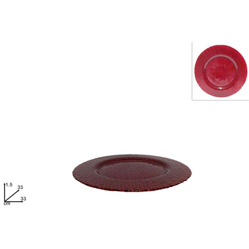 Δίσκος χριστουγεννιάτικος γυάλινος με διάμετρο 33cm σε κόκκινο χρώμα
