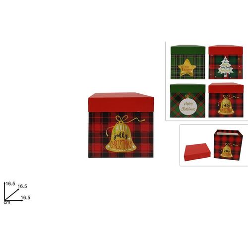 Κουτί δώρου τετράγωνο με καρό σκωτσέζικο σχέδιο σε κόκκινο χρώμα 16,5x16,5x16,5cm