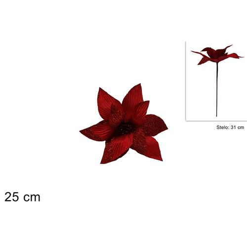 Λουλούδι με μίσχο με γκλίτερ σε κόκκινο χρώμα με διάμετρο 25cm