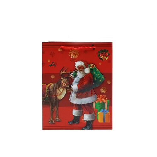 Χριστουγεννιάτικη σακούλα δώρου με Αη-Βασίλη σε κόκκινο χρώμα 3D 33x25x10cm