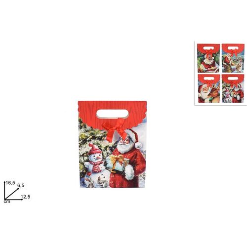 Χριστουγεννιάτικη σακούλα δώρου με Άγιο Βασίλη & Χιονάνθρωπο σε κόκκινο χρώμα 12,5x16,5x6cm