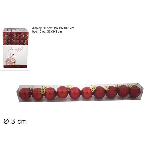 Σετ 10 μπάλες διακοσμητικές με διάμετρο 3cm σε κόκκινο χρώμα σε διάφανο κουτί
