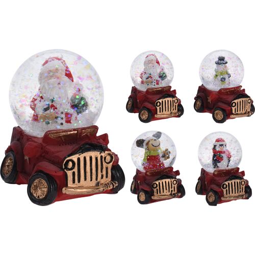 Χριστουγεννιάτικη χιονόμπαλα γυάλινη πάνω σε vintage αυτοκίνητο σε 4 σχέδια 6.5x4.5cm