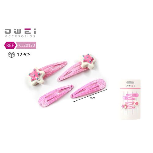 Κοκαλάκια μαλλιών κλιψάκια μεταλλικά με γκλίτερ σετ 4τμχ σε ροζ χρώμα 4cm