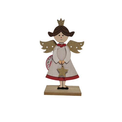 Χριστουγεννιάτικος διακοσμητικός ξύλινος άγγελος με γκλίτερ