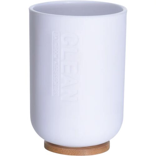 Ποτήρι πλαστικό σε λευκό ματ με βάση από bamboo 300ml