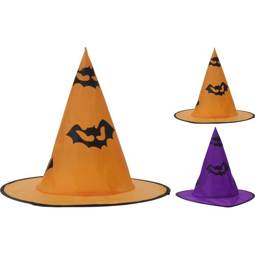 Αποκριάτικο καπέλο Halloween μάγισσας με νυχτερίδα σεπορτοκαλί χρώμα 33x30cm1014,1015