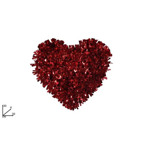 Διακοσμητική καρδιά σε κόκκινο χρώμα από γυαλιστερά χαρτάκια 30x4x30cm