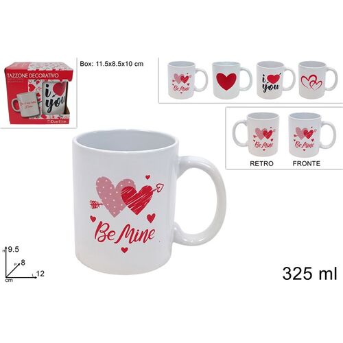 Κούπα Άγιος Βαλεντίνος σε λευκό χρώμα σε συσκευασία δώρου με σχέδια καρδιές 325ml