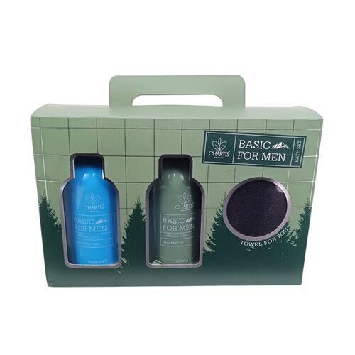 Σετ μπάνιου ανδρικής περιποίησης 3τμχ σαμπουάν, αφρόλουτρο & πετσέτα
