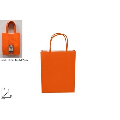 Χάρτινη σακούλα δώρου σε πορτοκαλί χρώμα 14x7x18cm