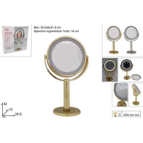 Μεταλλικός καθρέφτης μακιγιάζ επιτραπέζιος με led φως 32x12x18.5cm