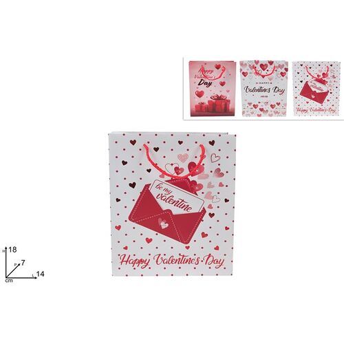 Σακούλα δώρου Άγιος Βαλεντίνος με καρδιές σε 3 σχέδια 18x14x7cm