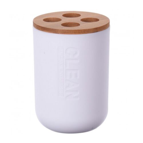 Ποτήρι πλαστικό σε λευκό ματ με βάση από bamboo 300ml