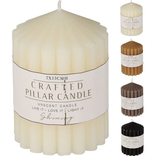 Κερί ριμπ κύλινδρος σε λευκό χρώμα 7x13cm