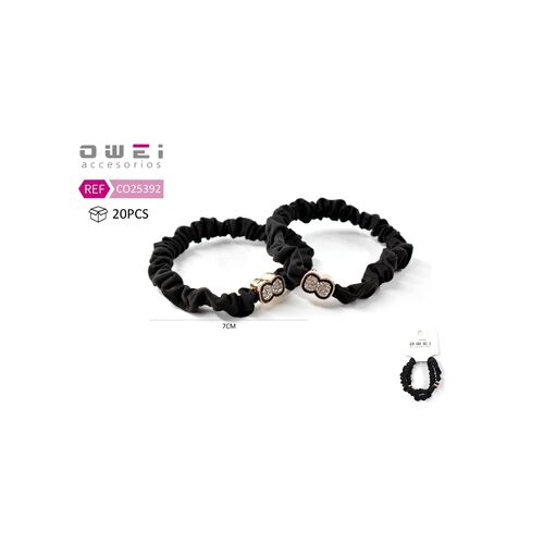 Λαστιχάκια μαλλιών σετ 2τμχ σε μαύρο χρώμα με διακοσμητικό σχέδιο 7cm