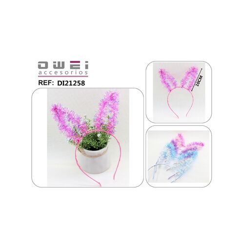 Στέκα μαλλιών με αυτάκια λαγού με πολύχρωμα κρόσια σε 4 χρώματα