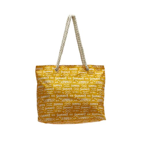 Τσάντα θαλάσσης από καραβόπανο με επιγραφή Summer σε κίτρινο χρώμα 45x15x36.5cm