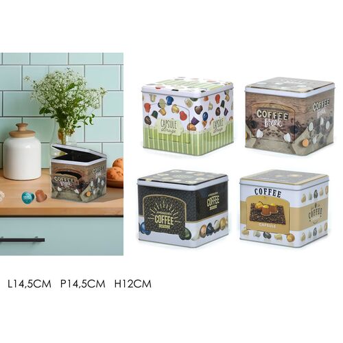 Μεταλλικό κουτί για κάψουλες καφέ σε μπεζ σχέδιο 14.5x14.5x12cm